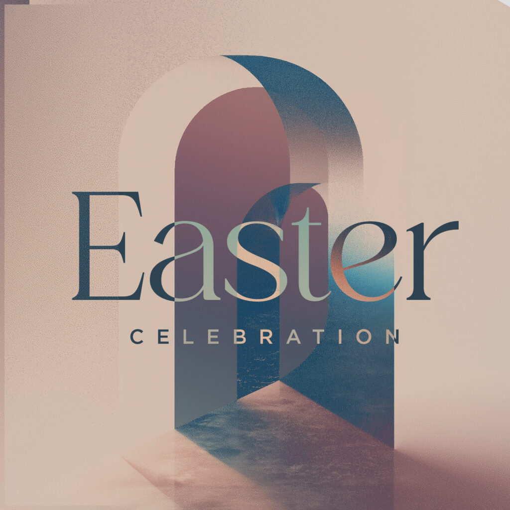 Easter celebration church graphic with abstract open tomb archways designed by Good News Pixels - Unlimited church graphic design