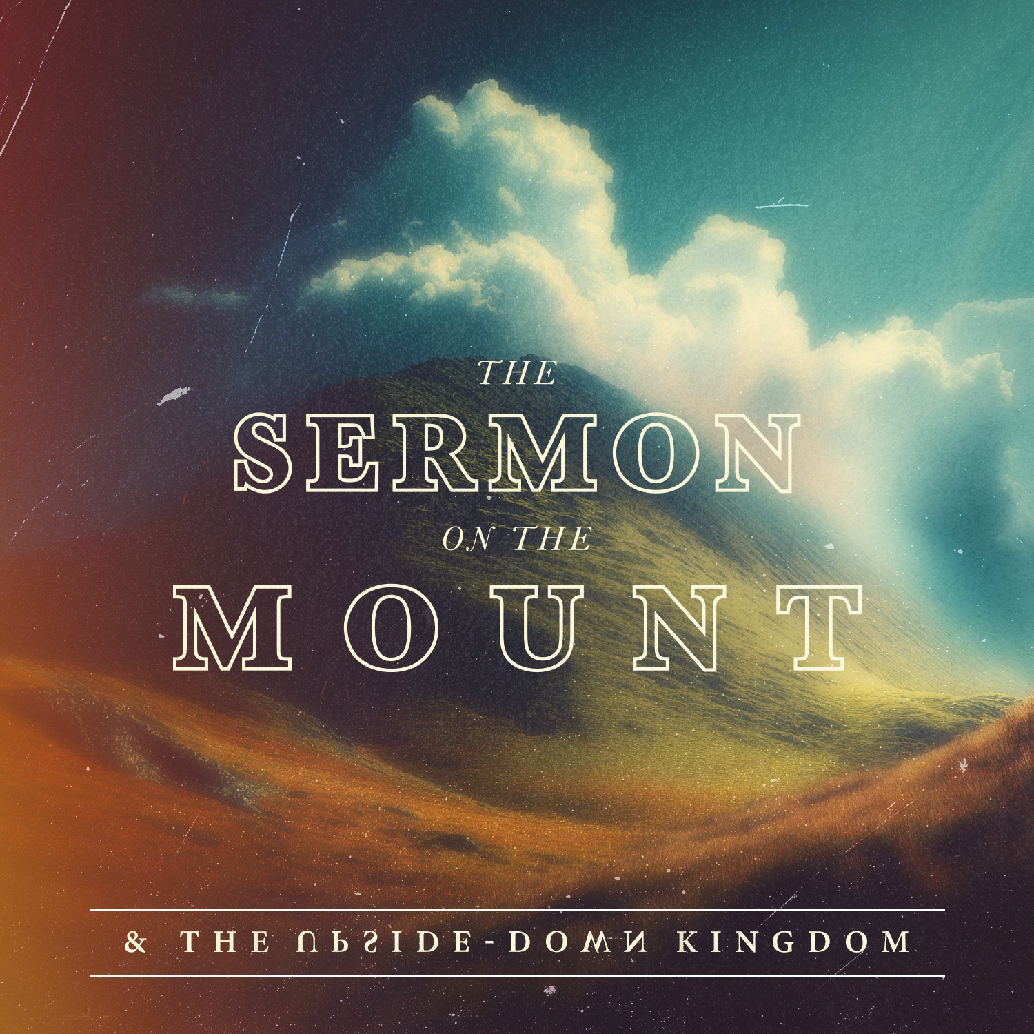 Sermon on the Mount sermon series graphic with vintage mountain landscape designed by Good News Pixels - Unlimited church graphic design
